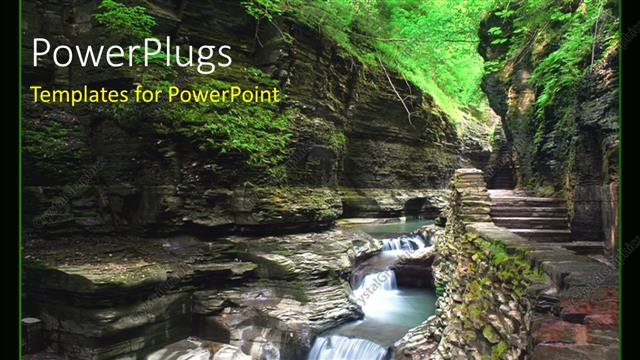  Presentation with landscape - A beautiful landscape of a waterfall flowing down an open creek