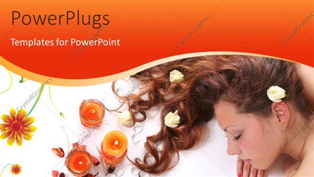  Presentation with salon - Beautiful long-haired girl relaxing in spa salon with candles and flowers