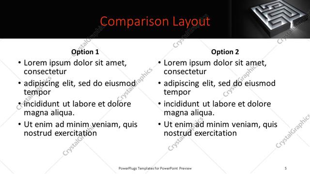 Comparison presentation slide layout