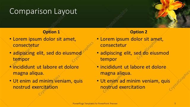 Comparison presentation slide layout