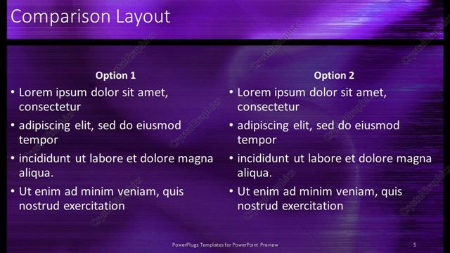 Comparison presentation slide layout