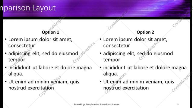 Comparison presentation slide layout