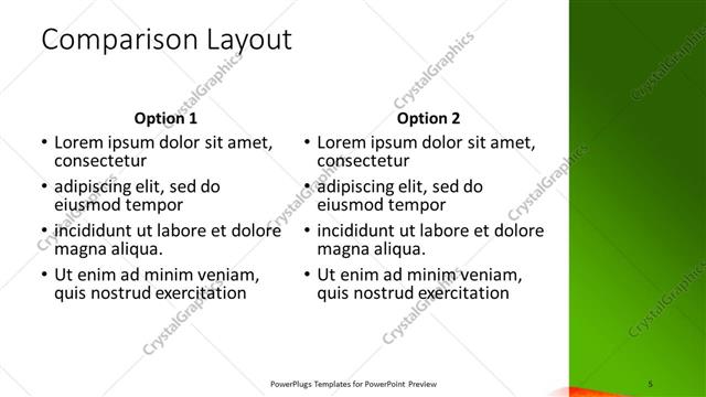 Comparison presentation slide layout
