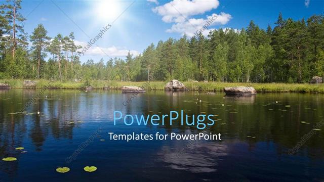  Presentation with sunshine - A beautiful scenery with lake, trees and sunshine in the background