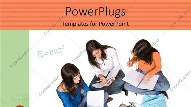  Presentation with special education - Beautiful school kids solving special relativity equation with apple on books