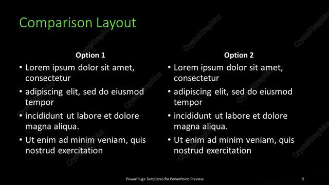 Comparison presentation slide layout