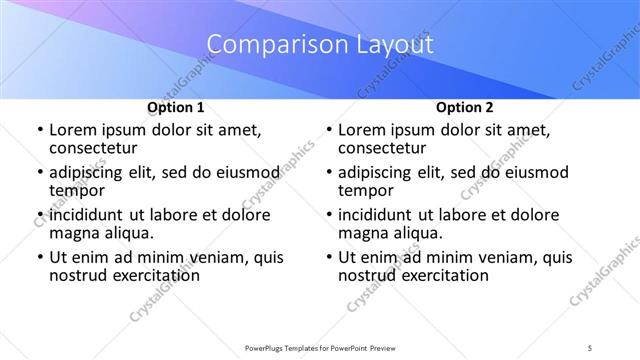 Comparison presentation slide layout