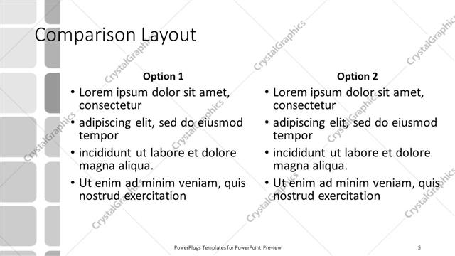 Comparison presentation slide layout