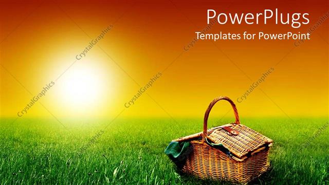  Presentation with picnic - A beautiful sunny day with a basket on the ground and sun in the background