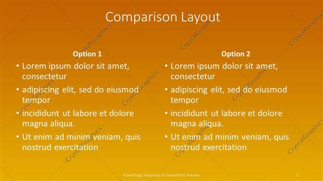 Comparison presentation slide layout