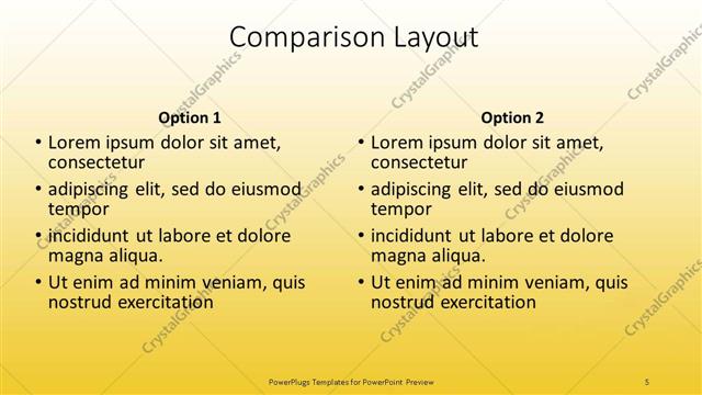 Comparison presentation slide layout