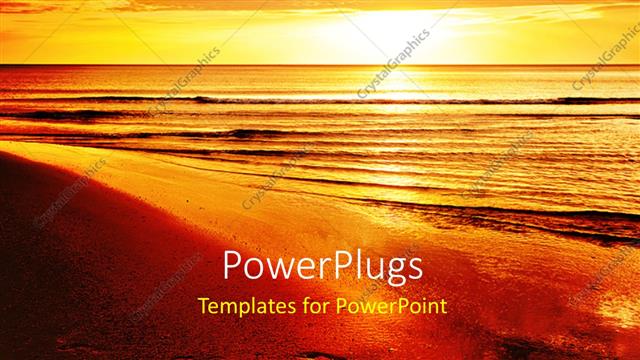  Presentation with tropical beach sunset - Beautiful tropical beach with sunset over water surface and cloudy sky