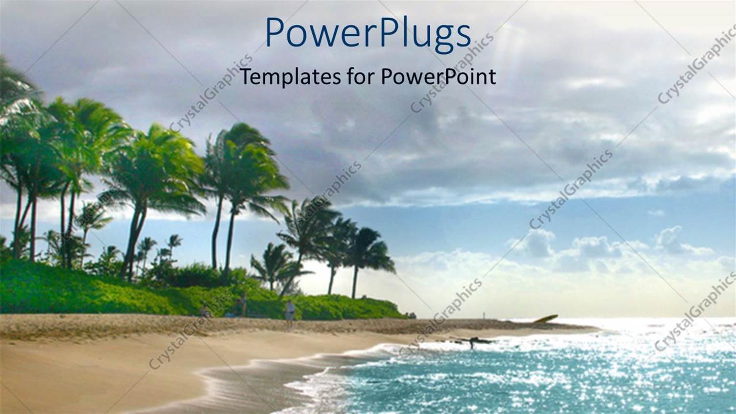 Featuring Beautiful View of Beach with Palms and Sea Wave Over Beach Sand