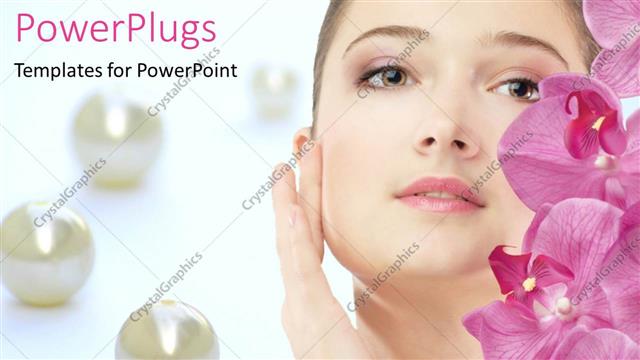  Presentation with flower woman - Beautiful woman and pink flowers with pearls