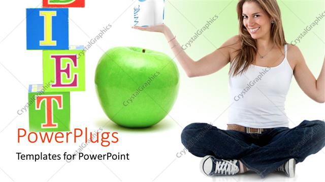 Presentation with diet - Beautiful woman?smiling with green apple and healthy diet