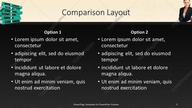 Comparison presentation slide layout