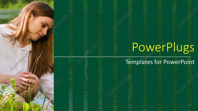  Presentation with green nature - Beautiful young lady in graden with green vegetation in background