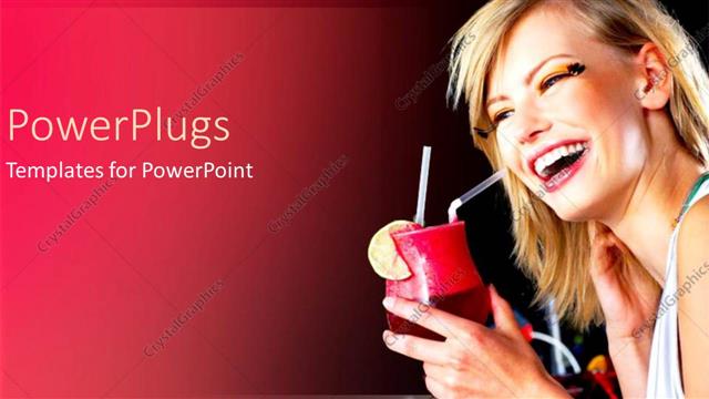  Presentation with hospitality - Beautiful young woman laughing and holding cocktail glass, hospitality, restaurant, bar