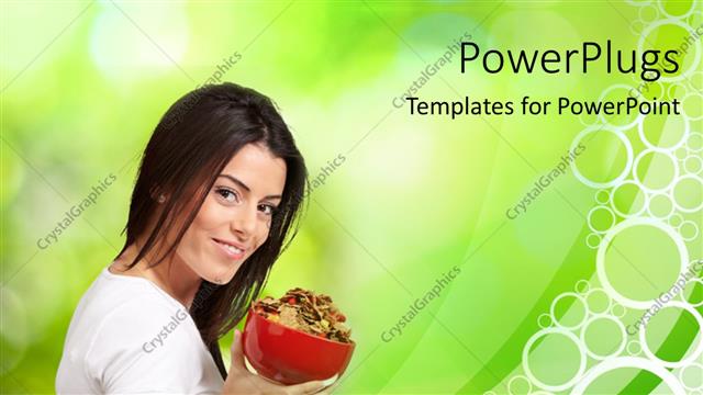  Presentation with beautiful green - Beautiful young woman over abstract green blurred background