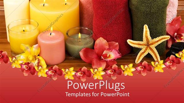  Presentation with spa - Beautifully arranged spa essentials of towels, scented candles and flowers