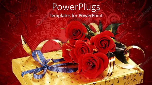  Presentation with bunch - A beautifully wrapped gift box with a bunch of flowers