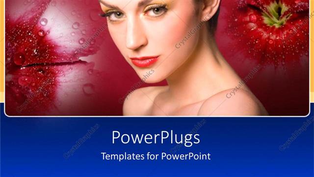  Presentation with lipstick - Beauty model woman with make up and red lipstick on flower background