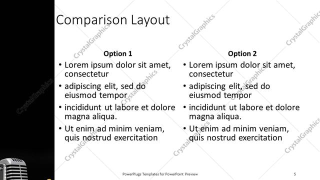 Comparison presentation slide layout