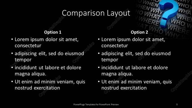 Comparison presentation slide layout