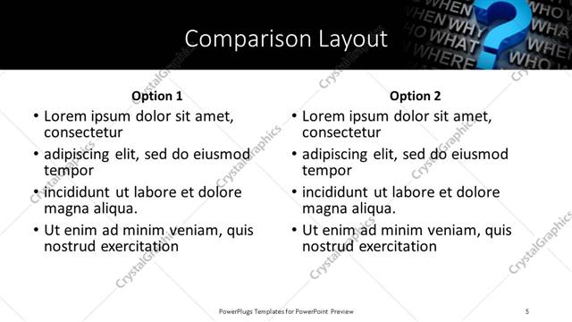 Comparison presentation slide layout