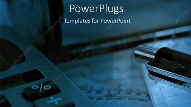 Presentation with business calculator - Big calculator with a black pen on a blue background