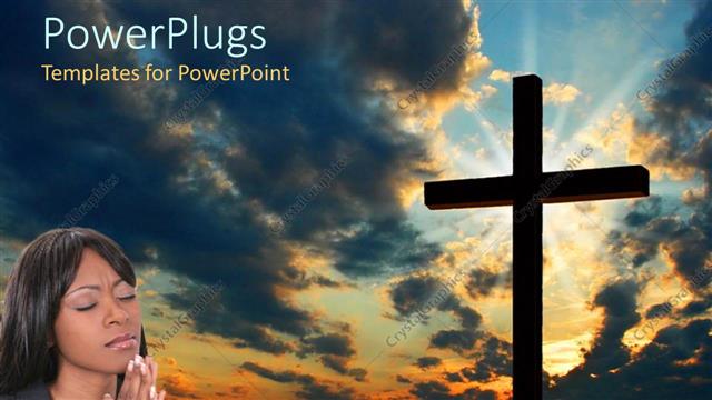  Presentation with woman - Big cross with a lady closing her eyes and praying beside it