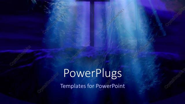  Presentation with rock - Big cross on a rock with blue light rays shinning on it