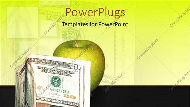  Presentation with green apple - Big green apple with dollar bills and some coins