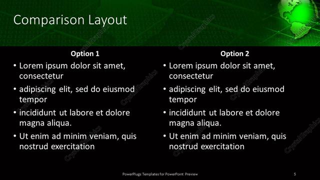 Comparison presentation slide layout