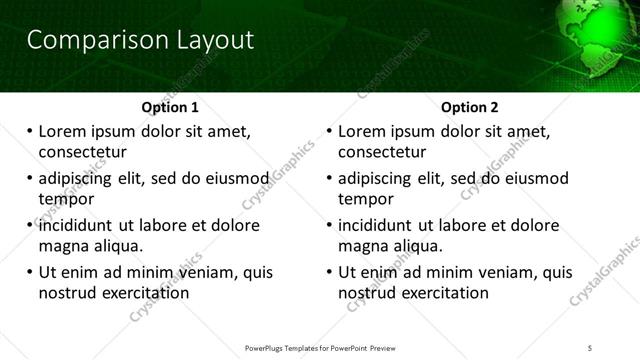 Comparison presentation slide layout