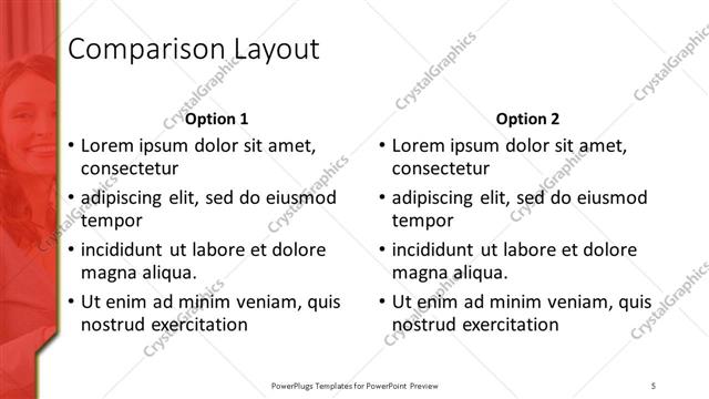 Comparison presentation slide layout