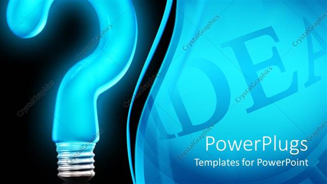  Presentation with neon - Big neon blue colored question mark bulb on a blue background