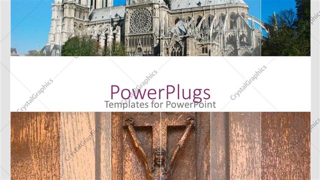  Presentation with cross - Big old cathedral with a brown Jesus cross underneath