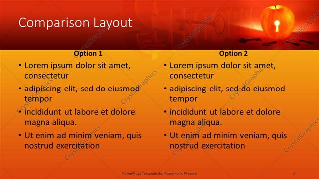 Comparison presentation slide layout