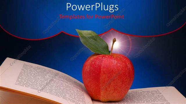  Presentation with apple - Big red apple on an open book page with spot lights