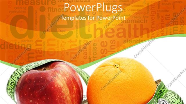  Presentation with diet - Big red apple and an orange with a measuring tape round them