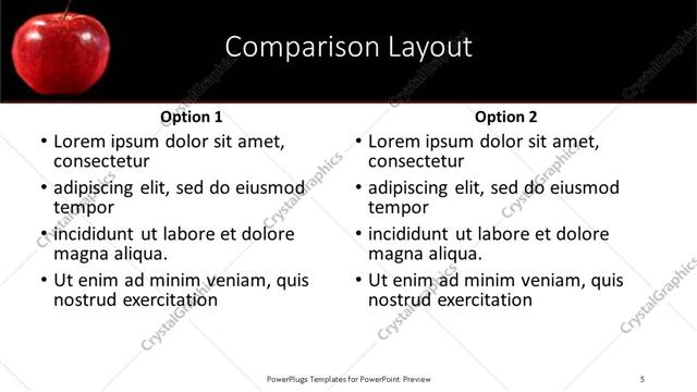Comparison presentation slide layout