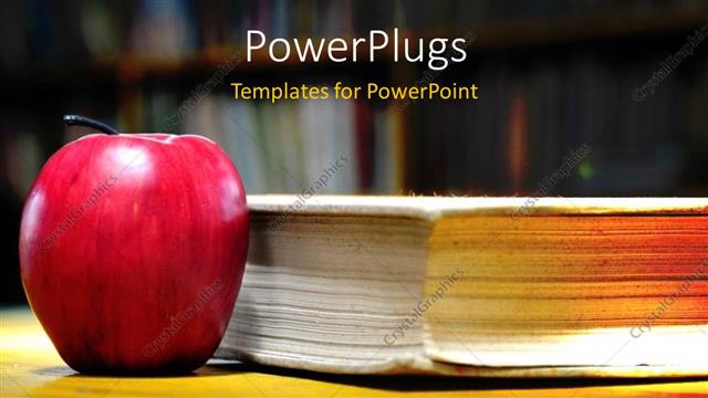  Presentation with teachers apple - A big red apple standing beside an old book