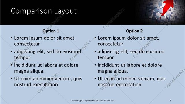 Comparison presentation slide layout