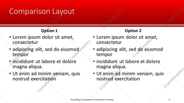 Comparison presentation slide layout
