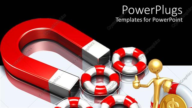  Presentation with magnet - A big red and silver colored magnet with five buoys