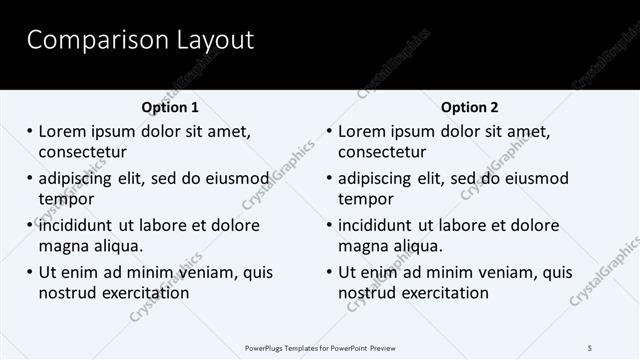 Comparison presentation slide layout