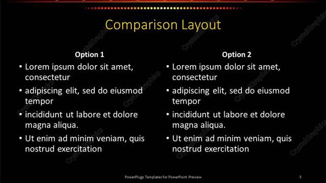 Comparison presentation slide layout