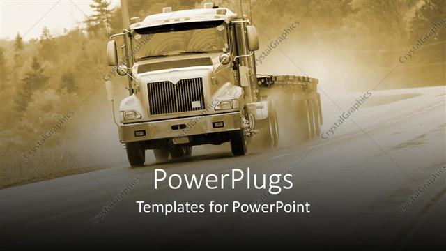  Presentation with transportation - Big truck moving fast on a lonely tarred road