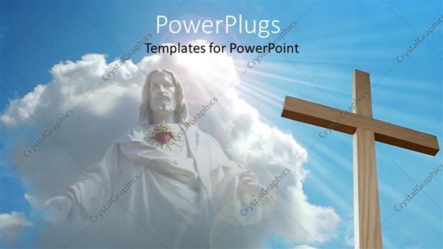  Presentation with cross - Big wooden cross with a Jesus image in the clouds